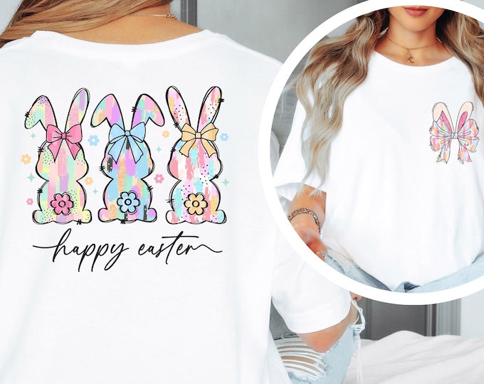 Happy Easter Day Shirt, Brushstroke Easter Bunny Shirt, Coquette Bunny Tee, Cute Easter Gift, Spring Shirt