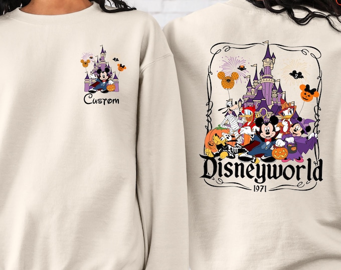 Custom Name Halloween Disneyworld Sweatshirt, Personalized Disney Halloween Sweater, Mickey and Friends Spooky Sweatshirt, Halloween Gift