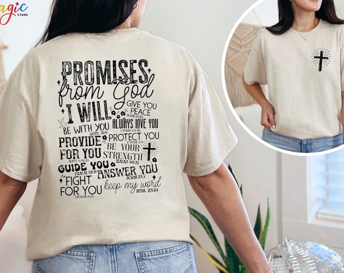 Promises From God Shirt, Christian Shirt, Inspirational T-shirt, Religious Shirt, Bible Verse Shirt, Faith T-shirt, Church Shirt, Jesus Tee