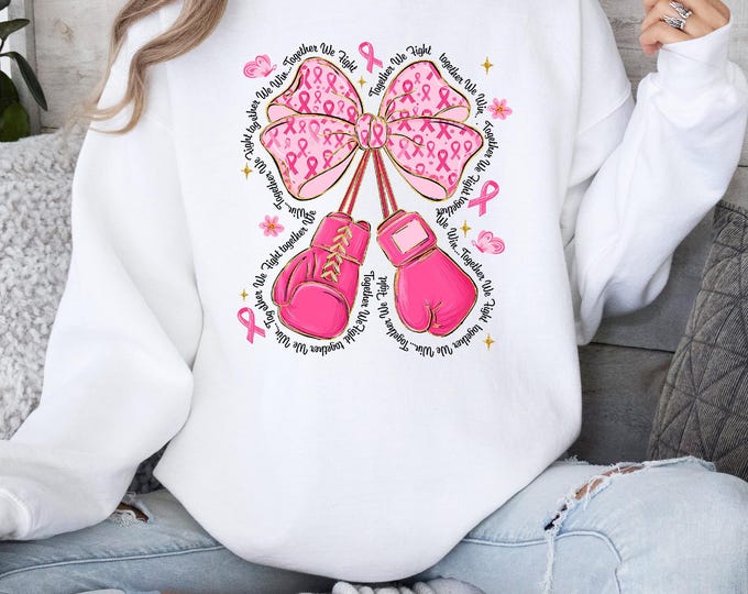 Coquette Boxing Gloves Sweatshirt, Breast Cancer Awareness Gift, Cancer Fighter Sweater, Pink Ribbon Hoodie, We Wear Pink