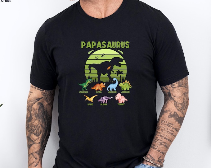 Custom Dad Shirt with Kids Names, Personalized Papa Shirt, Papasaurus Shirt, Fathers Day Shirt, Dad Birthday Shirt, Dino and Kids Shirt