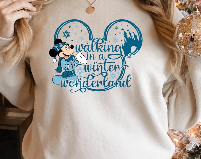 Mickey Mouse Walking In A Winter Wonderland  Christmas Sweatshirt
