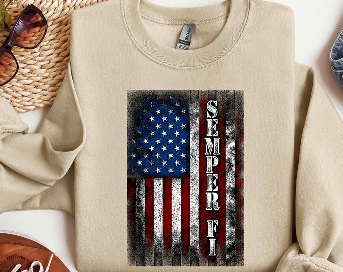 Bravery Runs Deep American Flag Sweatshirt, USMC Patriotic Sweater, Marine Corps Sweatshirt, USA Freedom Hoodie, Patriotic Soldier Sweat