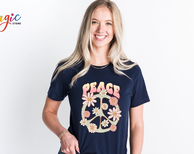 Peace Shirt, Retro Peace TShirt, Graphic Tees Vintage, Peace Heart Shirt, Groovy Shirt, Groovy Peace Shirt, Boho Shirt, Shirts For Women