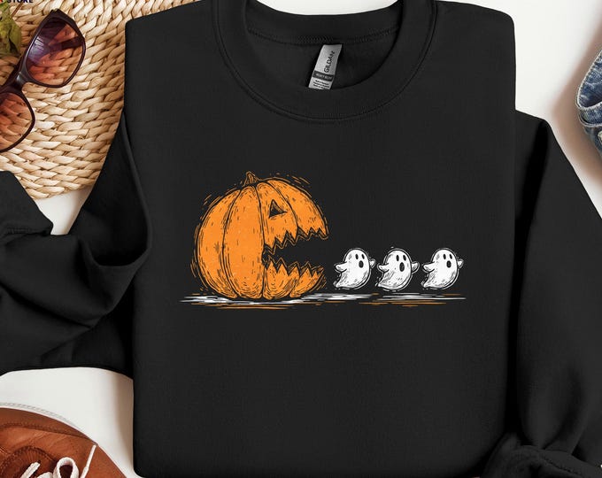 Spooky Season Pumpkin Sweatshirt, Halloween Sweater, Pumpkin Chasing Ghost Sweatshirt, Funny Ghost Hoodie, Ghost Pumpkin Sweatshirt