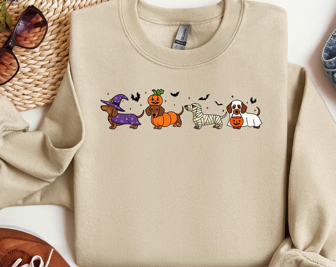 Halloween Dachshund Sweatshirt, Witch Pumpkin Dog Sweater, Dog Mom Sweatshirt, Spooky Season Dog Sweatshirt