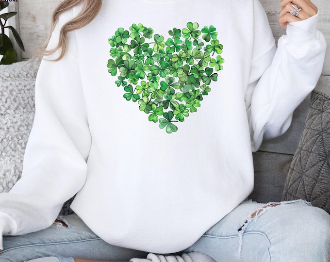 St. Patrick's Day Shamrock Heart Sweatshirt, Green and Gold Clover Sweater,Irish-Themed Sweatshirt, Lucky Shamrock Sweatshirt,St Patty's Day