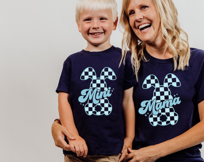 Mama and Mini Bunny Shirt, Mama Bunny Tee, Easter Bunny Shirt, Checkered Bunny Shirt, Happy Easter Shirt, Retro Easter Shirt, Family Easter