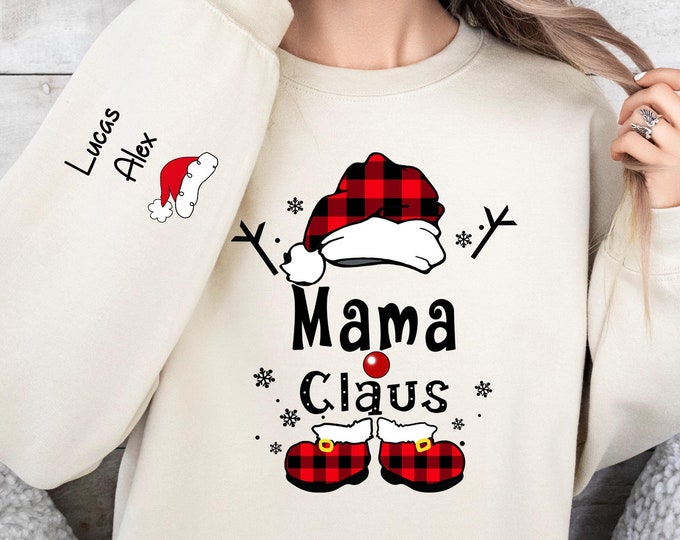Custom Mama Santa Claus Sweatshirt, Christmas Nana Sweatshirt, Personalized Grandma Sweater, Customized Nana Gift, Christmas Gifts For Mama