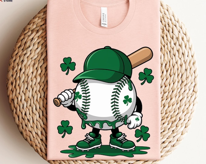 St. Patrick’s Day Baseball Shirt, Funny Baseball Shirt with Shamrock, Lucky Game Day Tshirt, Irish Baseball Gift