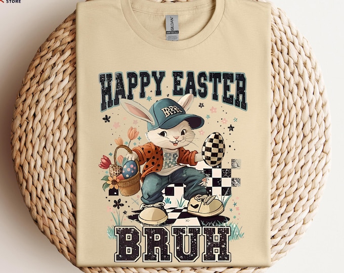 Happy Easter Bruh Shirt, Checkhered Easter Day Tshirt, Retro Easter Tee, Easter Bunny, Kids Easter Shirt, Boy Easter Gift