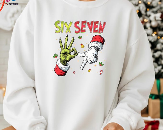 Christmas Six Seven Meme Sweatshirt, Funny Viral Meme Sweater, Christmas 6 7 Joke Hoodide, Internet Humor Gift for Youths