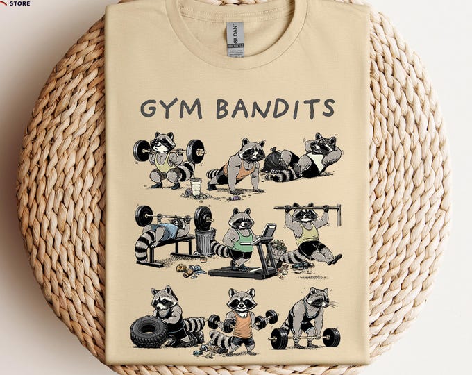 Funny Raccon Gym Tshirt, Gym Bandits Shirt, Workout Shirt, Fitness Shirt for Women, Exercise Shirt, Gym Lover Shirt, Raccoon Shirt
