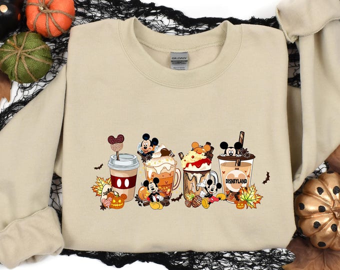 Disneyland Pumpkin Spice Sweatshirt, Halloween Coffee Sweater, Coffee Lover Sweatshirt, Spooky Season Disney Sweatshirt,Halloween Party Gift