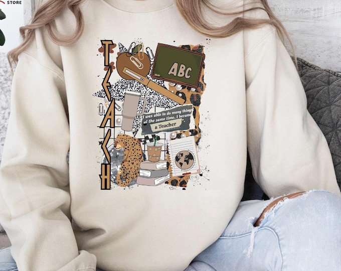 Teacher Life Sweatshirt, Teacher Collage Sweater, Trendy Teach Hoodie, Teacher Bookish Sweatshirt, Teacher Appreciation