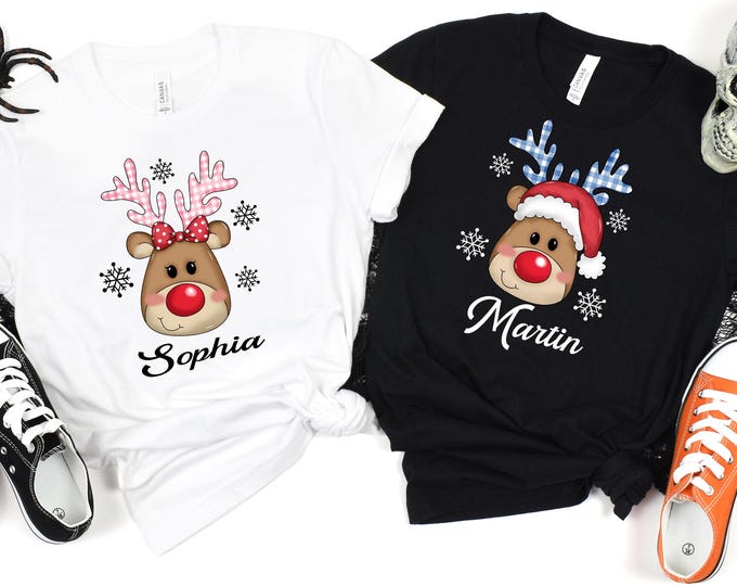 Personalized Christmas Reindeer Shirt, Custom Name Christmas Matching Shirt, Christmas Gift for Kids, Holiday Shirt, Christmas Couple Tee