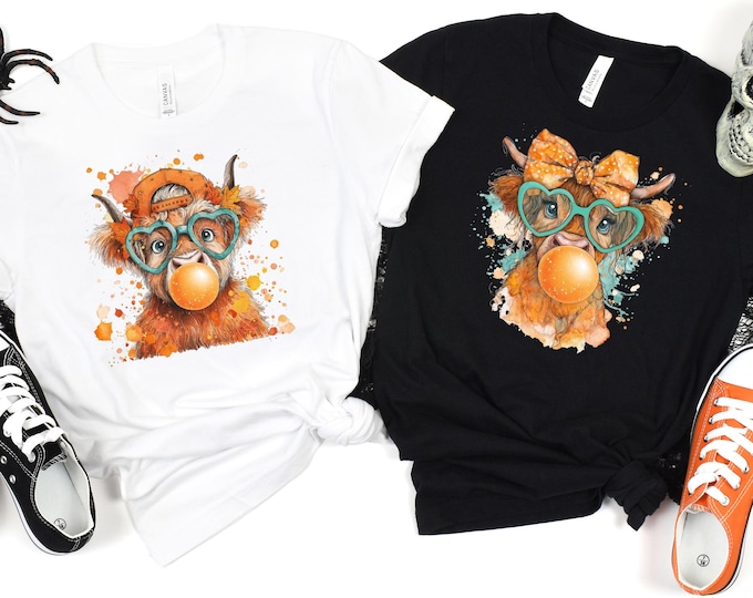 Coquette Highland Cow Bubblegum Shirt, Fall Matching Cow Shirt,Baby Highland Cow Tee, Fall Pumpkin, Shirt, Funny Fall Cow Shirt,Autumn Shirt