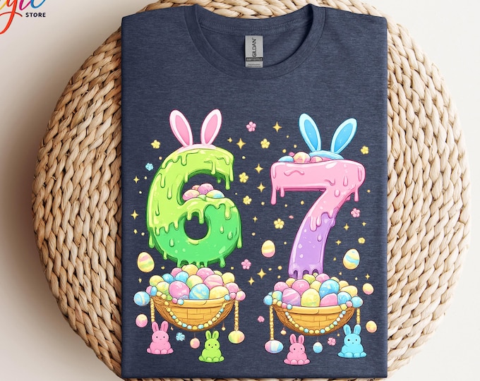 Easter Day 6 7 Ice Cream Shirt, Easter Six Seven Meme Tshirt, Viral Bunny 67 Shirt, 6 7 Easter Egg Tee, Easter Kids Gift