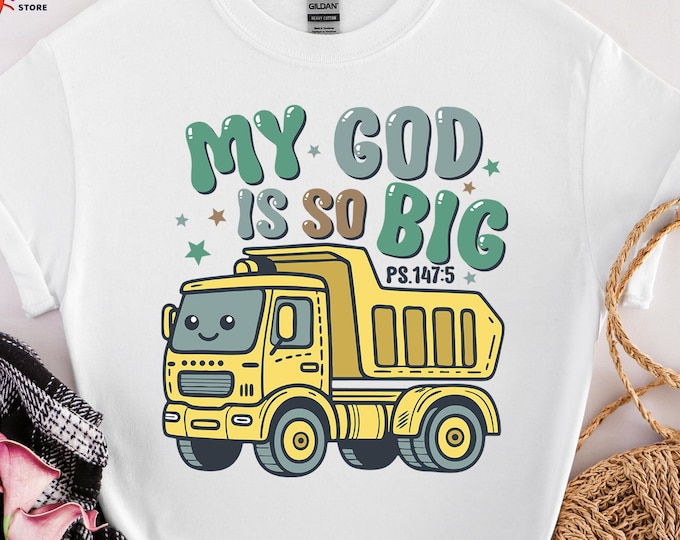 My God is So Big Shirt, Christian Kids Tshirt, Bible Verse Shirt with Truck, Retro Religious Toddler Gifts