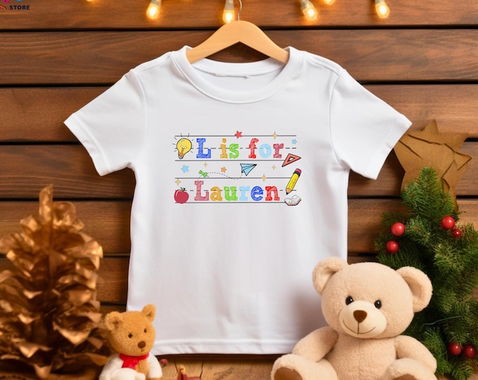 Custom Name First Day of School Tshirt, Personalized Back to School Shirt, School Alphabet Shirt for Kids, Cute Student Gift,Grade Level Tee