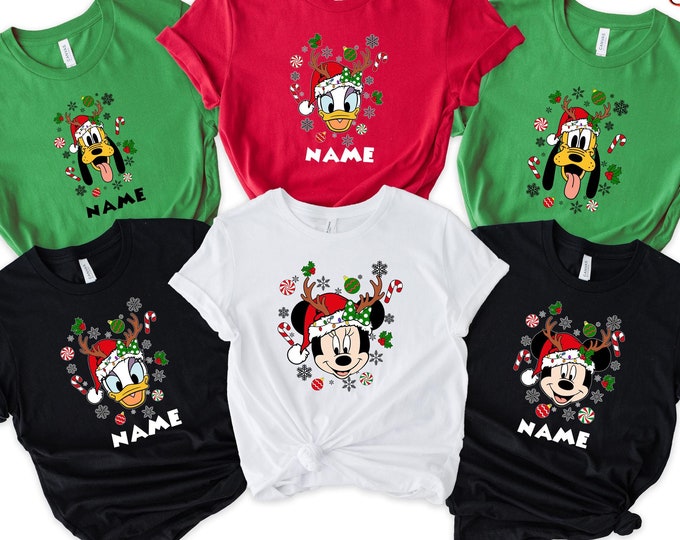 Custom Name Disney Christmas Shirts, Mickey and Friends Shirt,Christmas Family Matching Shirt,Xmas Disney Characters Tees, Xmas Disney Trip
