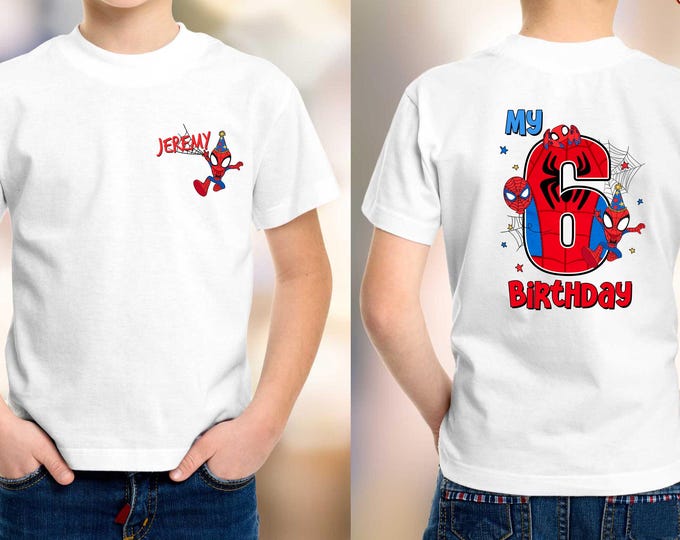 Custom Name Spider 1-9 Birthday Boy Shirt, Family Birthday Spider Shirt, Personalized Birthday Shirt, Birthday Boy Gifts, Gift for Boys