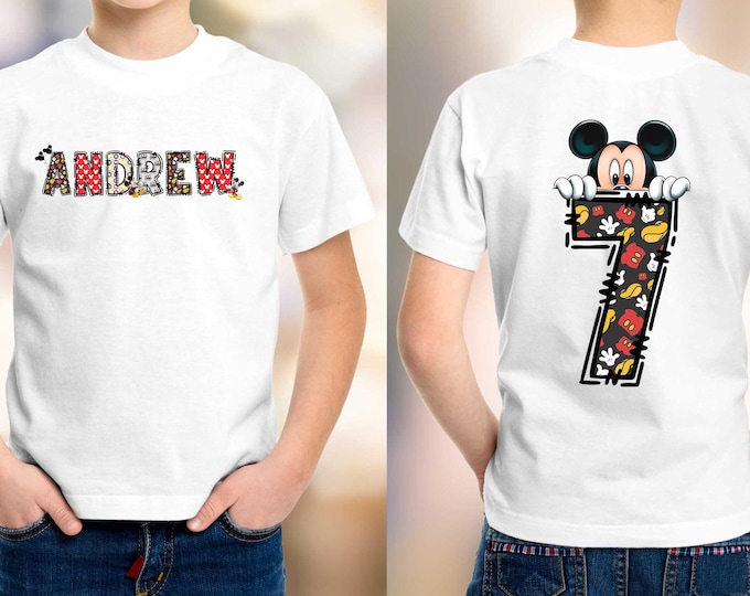 Custom Name Birthday Boy Shirt, Mickey Mouse Alphabet Shirt, Birthday Gift for Boys, Personalized Birthday Party Shirt, Disney Alphabet Tee