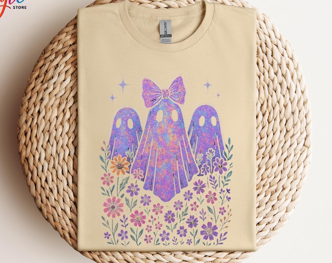 Iridescent Ghost Shirt, Coquette Halloween Shirt, Funny Ghost Shirt, Halloween Gift for Family, Girly Halloween Shirt, Pumpkin Shirt