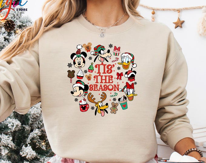 Disney Christmas Sweatshirt, Tis the Season Sweater, Mouse and Friends Xmas Hoodie, Holiday Gift, Disney Characters Sweater