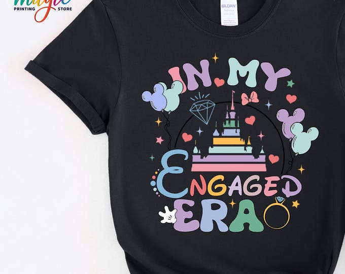 Disney Engaged Shirt, In My Engaged Era Shirt, Funny Engagement Shirt for Couples, Retro Magical Castle Valentine Shirt, Couple Matching Tee