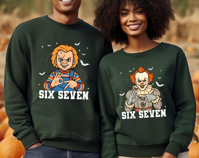Funny 67 Halloween Sweatshirt, Horror Movie Six Seven Sweater, 6 7 Horror Characters Hoodie, Six Seven Meme Spooky Sweatshirt, Funny Gift