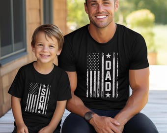 American Flag Dad and Son Shirt, Patriotic Father Matching Independence Day Tee, USA 4th of July Family Outfit