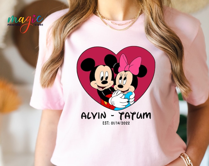 Custom Mickey and Minnie Mouse Heart Shirt: Disney Couple T-shirt