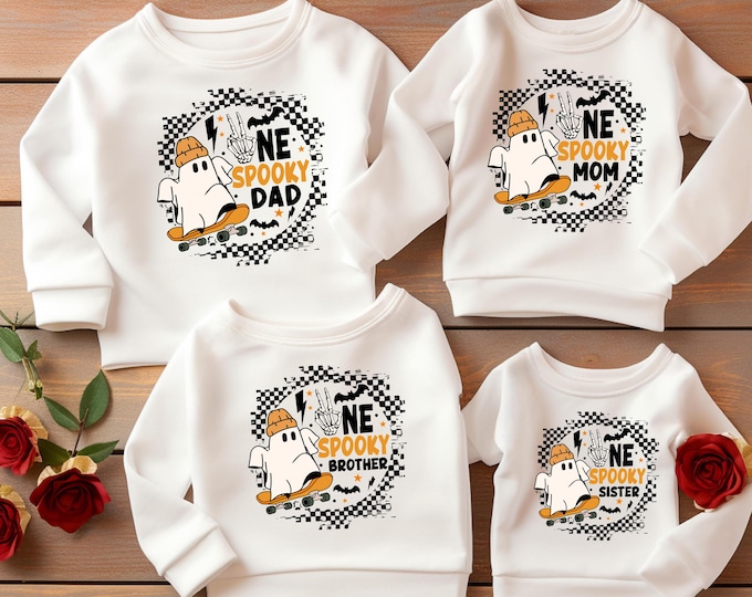 Custom Halloween Family Sweatshirt, One Spooky Family Sweater, Halloween Matching Sweatshirt, Halloween Party Gift for Groups