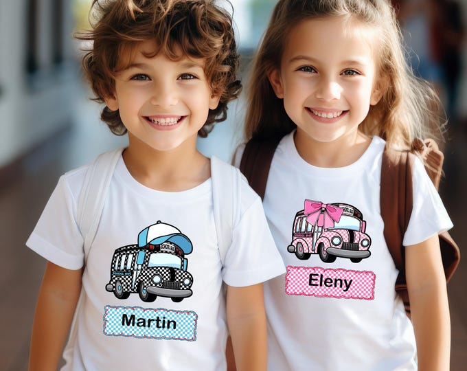 Custom Name School Bus Shirt, School Bus Kids Shirt, Personalized Back to School Kids Shirt, Kindergarten Shirt, First Day of School Shirt