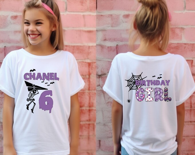 Custom Name Halloween Birthday Girl Tshirt, Personalized Birthday Girl Shirt, Spooky Season Girl Birthday Shirt, Halloween Alphabet Shirt