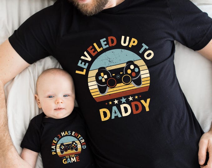 Leveled Up To Daddy Shirt, Entered The Game Shirt, Dad and Son Shirt, Happy Father's Day Shirt, New Dad Shirt, Dad Announcement Shirt