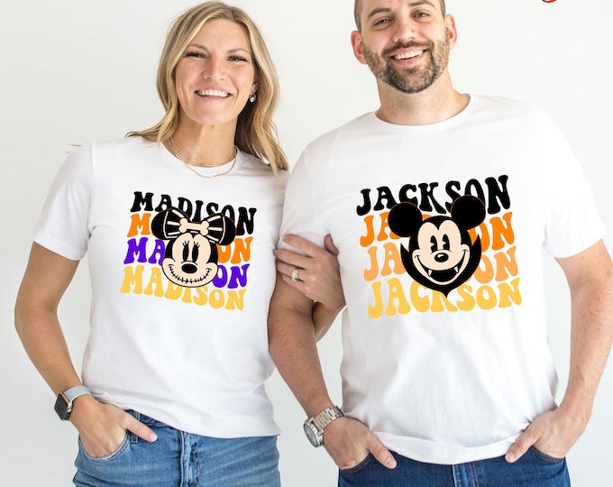 Custom Name Disney Halloween Tshirt, Halloween Matching Shirt, Mickey Minnie Halloween Shirt, Disney Horros Tee,Halloween Costume for Family