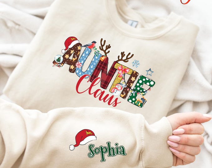 Custom Name Family Claus Sweatshirt, Christmas Family Matching Sweater, Santa and Reindeer Letters Hoodie, Christmas Gift for Family