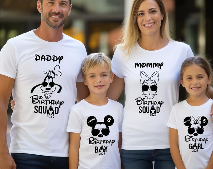 Custom Name Disney Birthday Shirts, Personalized Disney Characters Tee, Disney Birthday Gifts, Family Matching Birthday Shirt