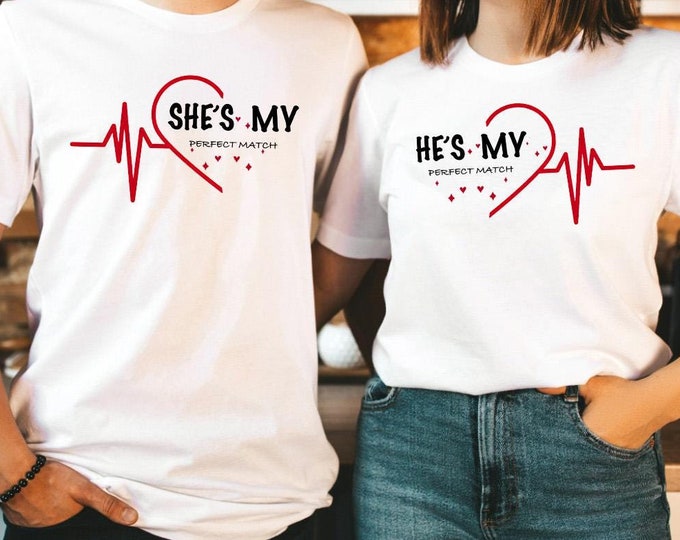 She's My Perfect Match Tee, He's My Perfect Match Shirt, Valentine Couples Matching Shirts