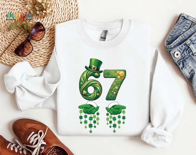 67 St Patricks Day Sweatshirt, Lucky Six Seven Meme Birthday Hoodie, Gen Z Viral Irish Day Gift, Holiday Humor Sweater