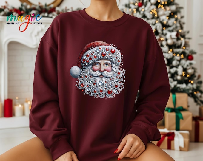 Christmas Santa Sweatshirt, Cozy Santa Hoodie, Holiday Season Sweater, New Years Party, Women Xmas Gifts