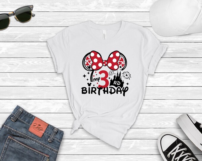 Mouse 3rd Birthday Shirt for Girls, Pink Birthday Tee, Three Year Old Outfit, Girl’s Third Birthday Shirt, Age 3 Celebration Top