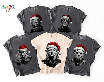 Comfort Colors® Horror Characters Santa Hat Sweater, Halloween Movies Christmas Outfit