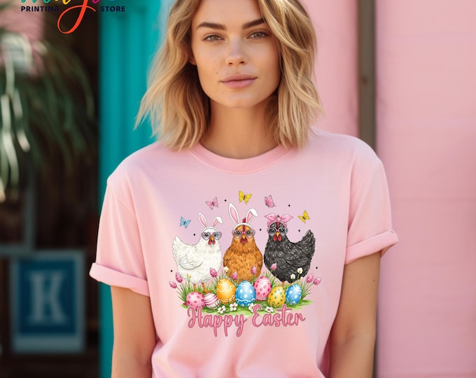 Happy Easter Day Chicken Shirt, Chicken Easter Shirt, Retro Easter Tee, Spring Flowers Shirt, Chicken Shirt, Chicken Lovers Gift, Easter Egg