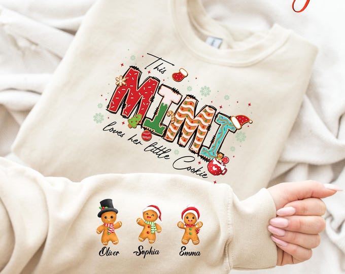 Custom Names Christmas Cookies Sweater, This Mama/Nana/Mimi Loves Her Little Cookies Sweatshirt, Custom Christmas Mama and Kids Names Hoodie