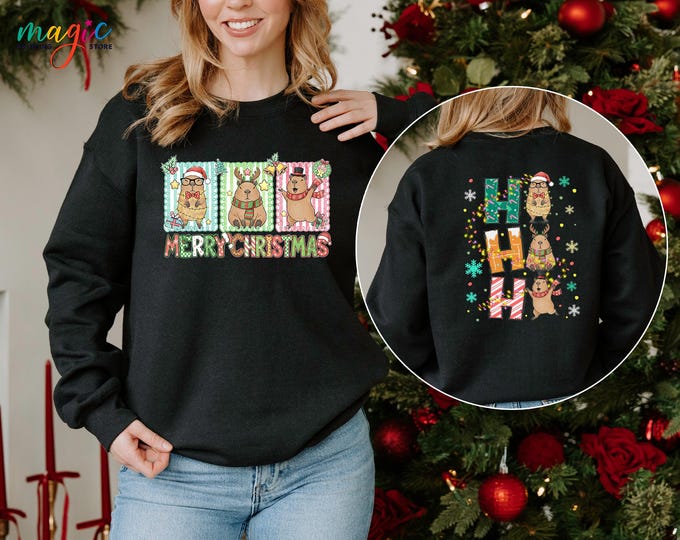 Christmas Animals Sweatshirt, Ho Ho tis the Season Hoodie, Happy New Year Sweater, Matching Family