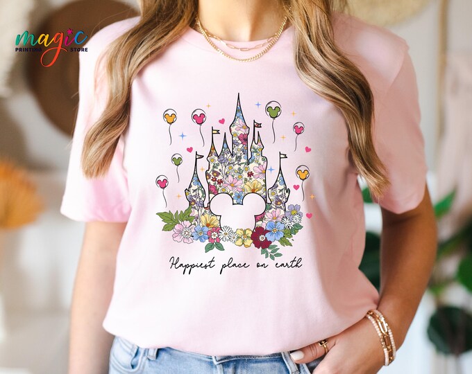 Disney Castle Shirt, Magical Castle Floral Shirt, Disneyland Family Shirt, Vintage Disney Shirt, Happiest Place on Earth Shirt, Disney Gift