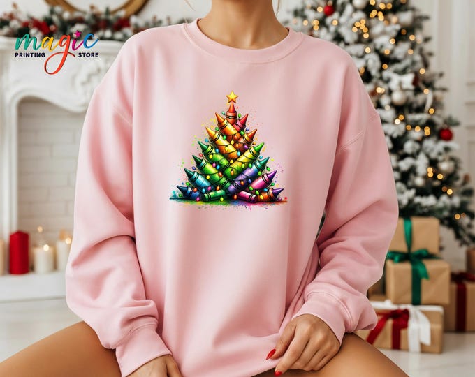 Christmas Crayon Sweatshirt, Funny Teacher Christmas Hoodie, Xmas Tree Shirt, Gift for Teacher, Holiday Winter Sweater
